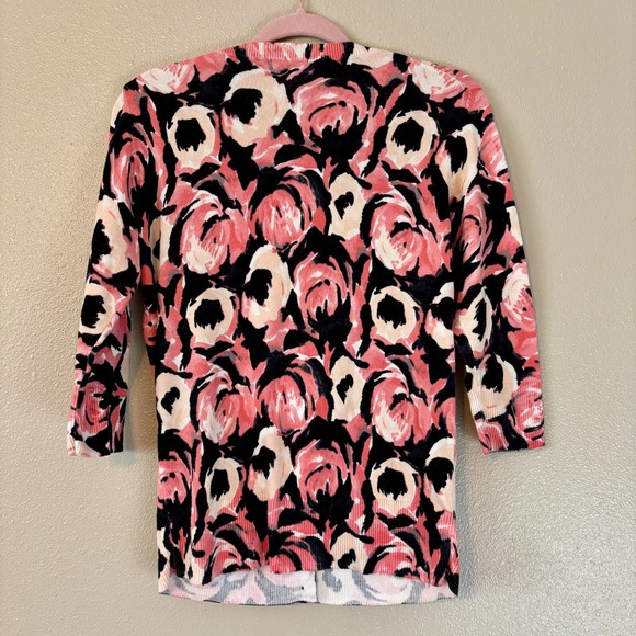 2010 Taget Merona Abstract Pink Poppy Flowers 3/4 Sleeve Cardigan Size Medium M - Picture 7 of 11